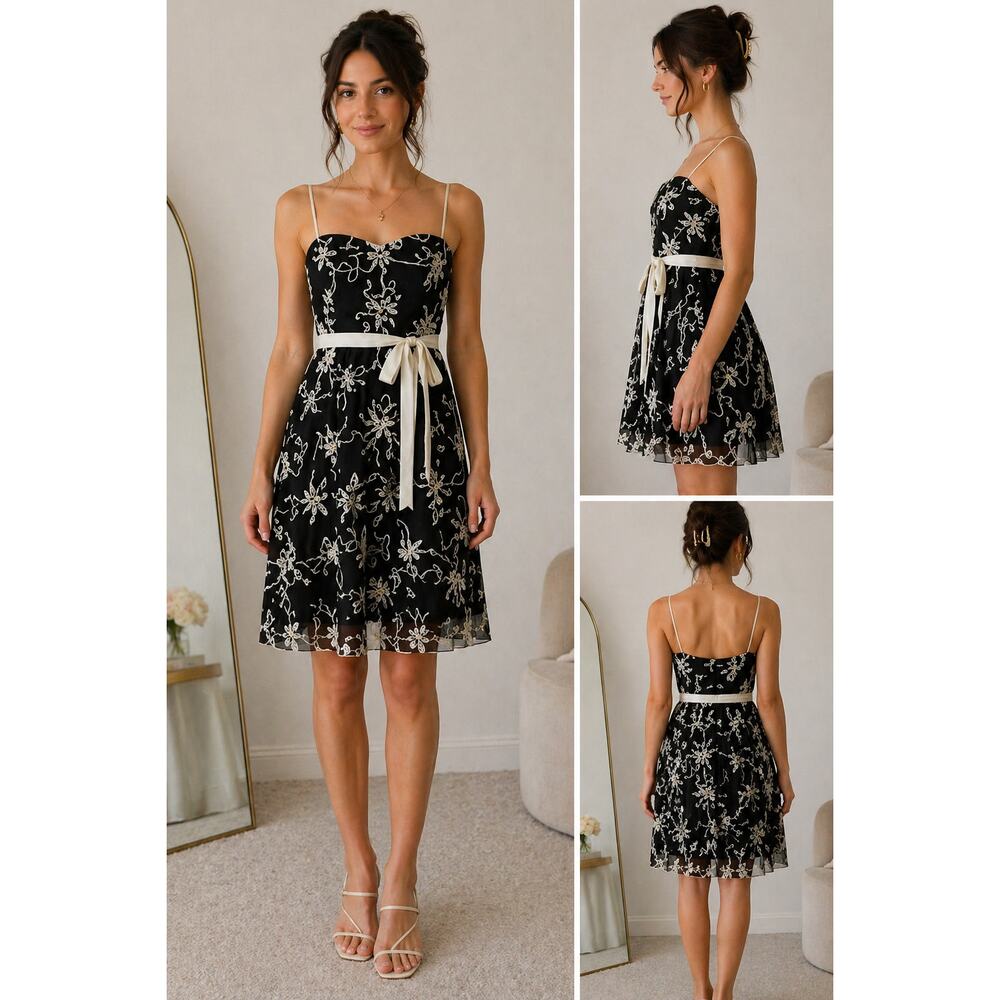 Masquerade Embroidered Floral Dress 7/8 Coquette Cottagecore Fairycore Party Y2K